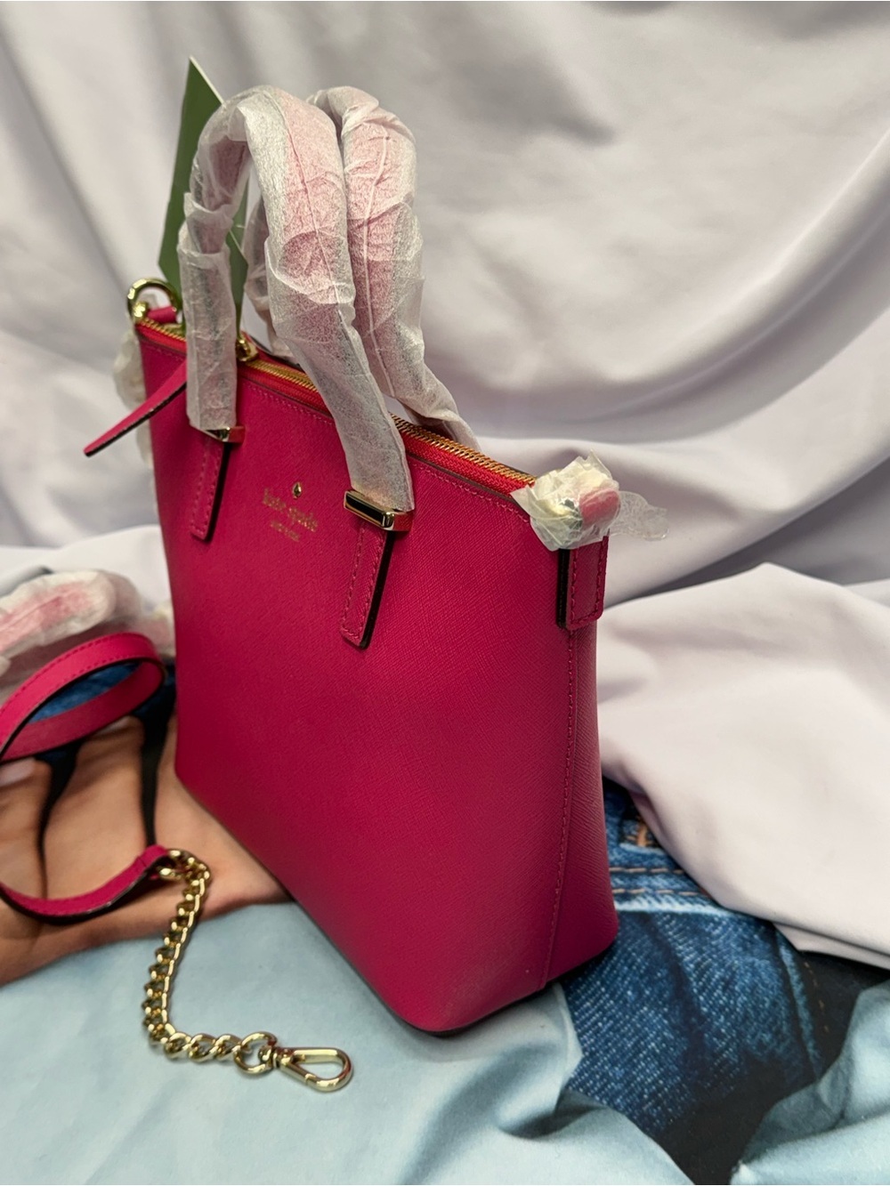 (new+tag) Kate Spade Hot Pink Saffiano Leather Crossbody Satchel Gold Hardware - Picture 10 of 11